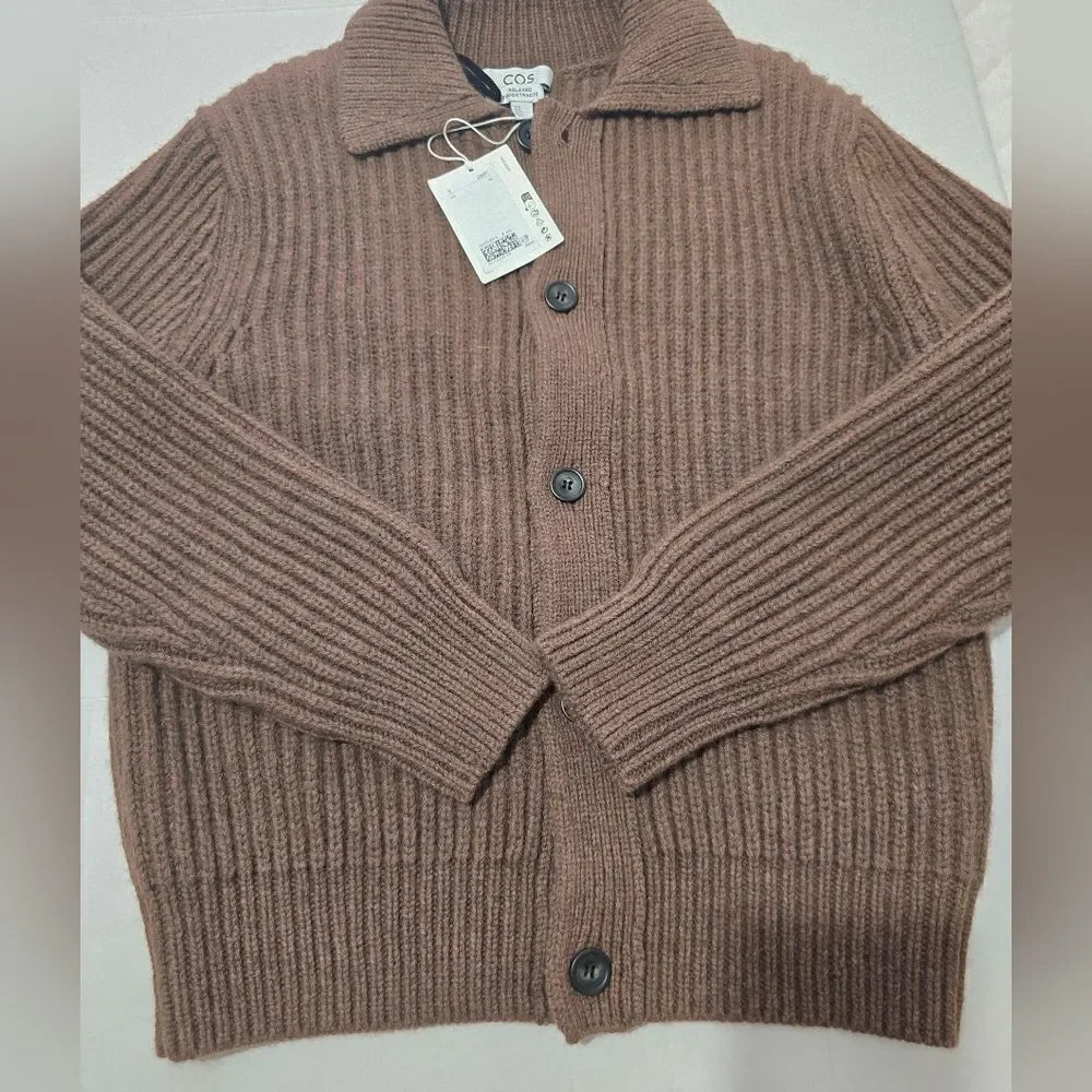 COS Alpaca Blend Ribbed Button Down Cardigan For Men Size XS